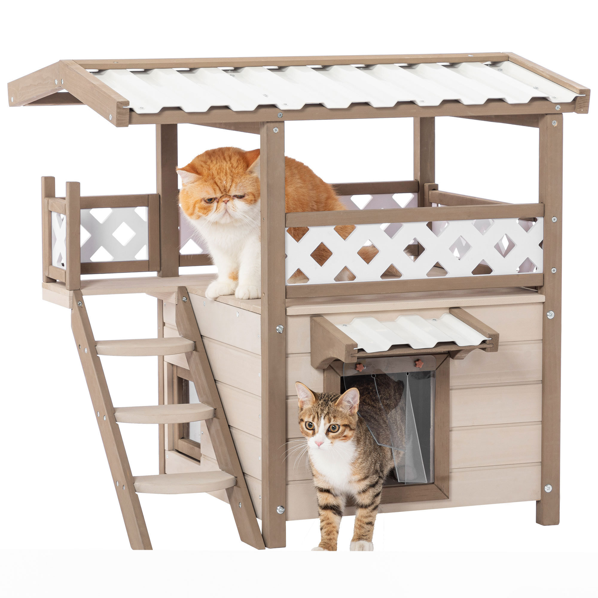 Tucker Murphy Pet Feral Cat House Outdoor Indoor Kitty Houses With Durable Pvc Roof Escape Door curtain And Stair 2 Story Design Perfect For Multi Cats Wayfair